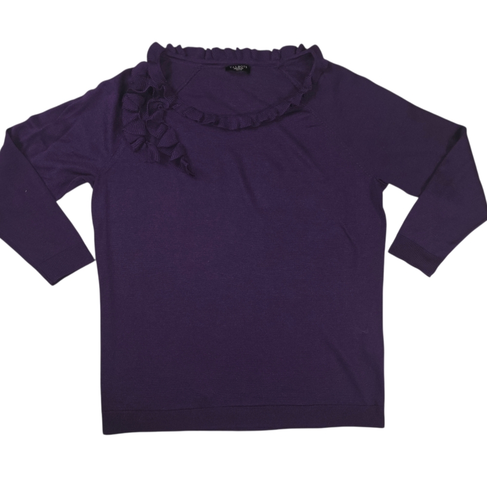 TALBOTS PETITES SILK RUFFLE NECK SWEATER